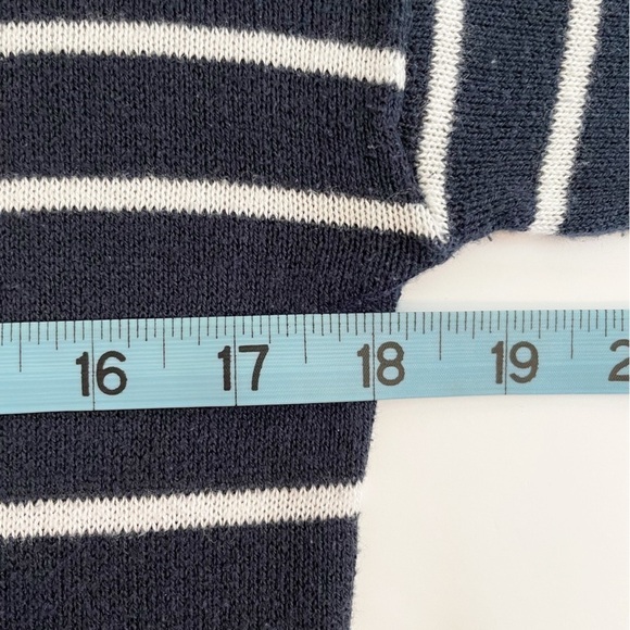 Pull & Bear Blue White Stripe Side Slits Long Sleeve Lightweight Sweater - Picture 7 of 8